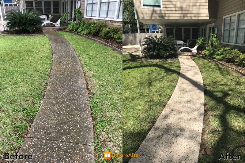 before and after cleaned walkway